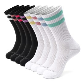 MONFOOT Men's/Women's 8 Pairs Athletic Cushion Crew Socks, Striped Large Multipack