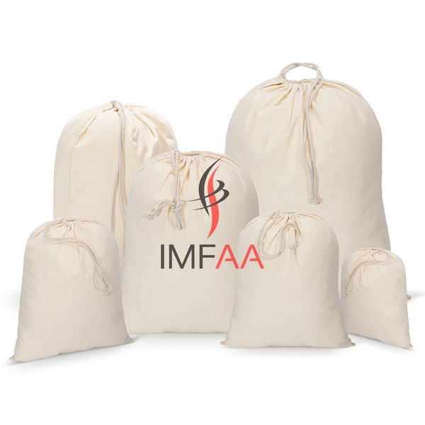IMFAA Large(40x50) Drawstring Laundry Sack, Stocking, Storage, Muslin 100% Cotton Shopping Bags. (Pack-25, Natural)