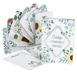 Baby Moments Cards & Milestone Baby Keepsake Gift Box, 50 x Unisex Photo Memory Age Album Set, for Pregnancy, Parents & Baby Shower - Cozy Hedgehog
