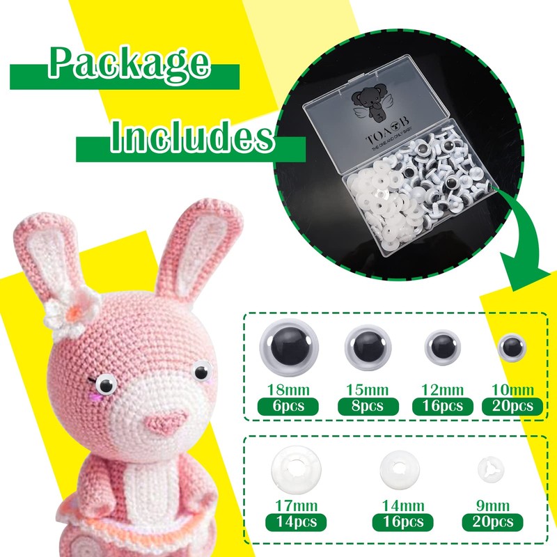 TOAOB 50pcs Wiggle Googly Eyes 10 to 18mm Black White