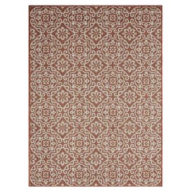 TRP Eye-Catching Boho Indoor Outdoor Area Rug in Rust Red & White Color, Rectangle Shape, Size: 5'2"x7'2" | Kitchen Playroom Mudroom & Patio High Traffic Areas Rugs, UV Fade Resistant