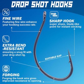 XFISHMAN Drop-Shot-Hooks-for-Bass-Fishing-Split-Shot-Dropshot-Hook-50 Pack (Black, #4)