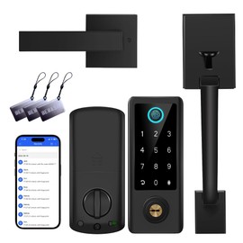 Fingerprint Door Lock with Handle Sets, BEBASIA Keyless Entry Door Lock, Bluetooth Front Handle Set, Smart Deadbolt, Electronic Keypad Digital Lock with Handle, Black