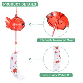 M METERXITY 1-Pack Japanese Wind Chimes, Glass Wind Bells Handmade Pendant, Glass Hanging Wind Chimes for Outdoor/Garden/Patio/Home/Yard Decoration [Red Small Fish]
