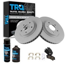 TRQ Rear Premium Ceramic Brake Pad & Coated Rotor Kit w/Chemicals Compatible with GM