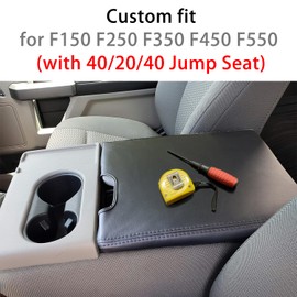 LOCOY Center Console Armrest Cover for Ford F150 Accessories 2015-2024 for F250 F350 F450 2017-2024 with 40/20/40 Jump Seat, Arm Rest Leather Protection Interior, Middle Console Cover (Black Stitches)