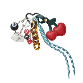 WEWAYSMILE Designer Rope Bag Charm Cherry Purse Charms for Handbags 8 Ball Keychain for Backpacks Wallets Car Key Accessories（Leather Cherry）