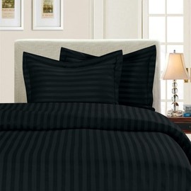 Elegant Comfort 1500 Thread Count -Damask Stripes- Egyptian Quality Luxurious Silky Soft Wrinkle & Fade Resistant 3pc Duvet Cover Set, King/Cal-King, Black
