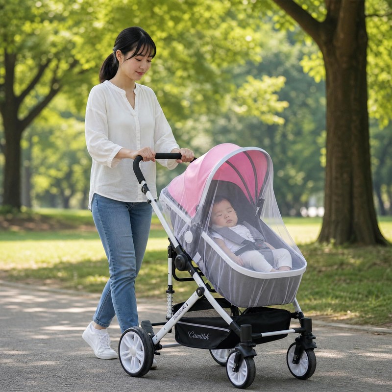 LILIWER ベビーカー 虫除けカバー 蚊帳 メッシュネット 360度カバー 通気性 軽量 伸縮ゴム 取り付け簡単