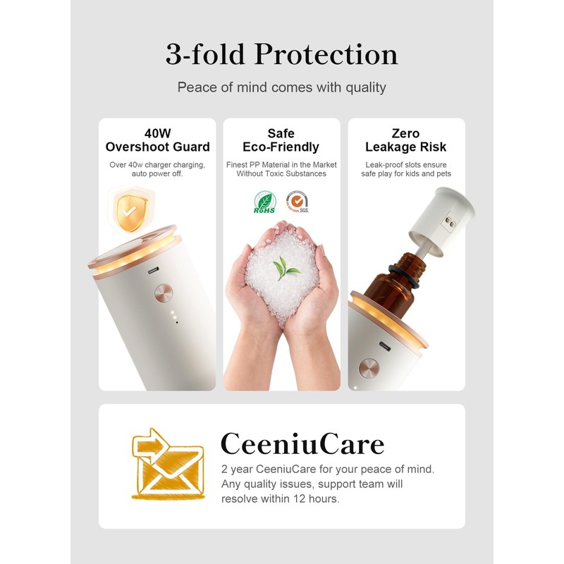 Ceeniu waterless diffusers for Home, Ultrasonic Atomization, Quiet Design, 1000