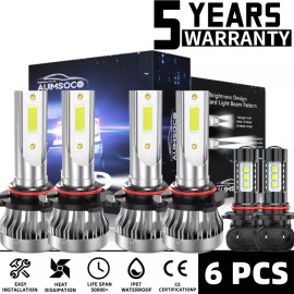 AUIMSOCO For Jeep Grand Cherokee 2005 2006 2007 2008 2009 2010 LED Headlights + Fog Bulbs