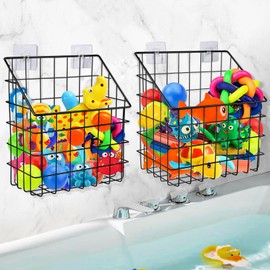 2 Pack Bath Toy Storage Organizer Basket, Large Metal Bathtub Toy Holder, Wall Mounted Hanging Shower Basket, Bath Toy Organizer For Bathtub for Easy Access and Sorting Toys/Clothes/Toiletries