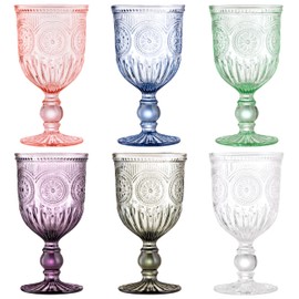 Yungala Multi Color Wine Glasses Set of 6 Vintage Hobnail Goblets 10 oz Dishwasher Safe