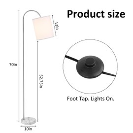 IGLU Living Phoebe Arc Floor Lamp - Low Height Arc Design, 13”H Oversized Fabric Drum Shade, Heavy Marble Base, Foot Switch - Modern Floor Lamp for Living Room, Bedroom, Office (Nickel)