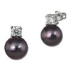 SilberDream SDO1738S Women's Silver Stud Earrings Zirconia Pearl Black, Sterling