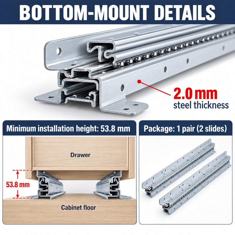 AOLISHENG 40 Inch Heavy Duty Bottom Mount Drawer Slides, 260