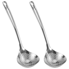 Pack of 2 Skimmer Slotted Spoons, 12 Inch Stainless Steel Foam Sieve Strainer Ladle with Hanging Hole, Skimmer Trowel for Cooking, Roasting, Draining, Sieving