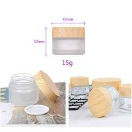 Healthcom 10 Packs 15ml/15g Empty Sample Jars Frosted Glass Cream Jar Bottle with Wood Grain Lid Cosmetic Containers Glass Cream Box Refillable Glass Cream Jar Pot for Makeup Lotion Face Eyeshadow