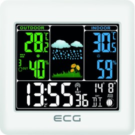 ECG MS 300 Multifunctional Weather Station with Wireless Outdoor Sensor, Weather Forecast for 1 Day, Thermometer, Hygrometer, Indoor/Outdoor (Colour Display), White S