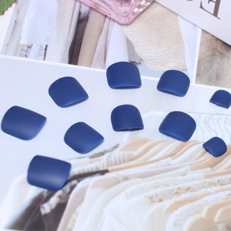 YienDoo False Nail for Toe Chic Exquisite Bridal Dark Blue
