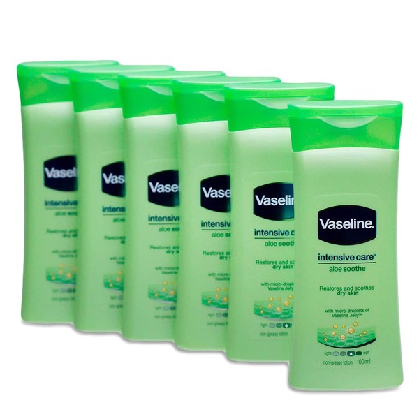 Vaseline Non Greasy Intensive Care Body Lotion, Aloe Soothe 6 Travel Packs x 3.4 Fl.Oz / 100 ML (Flight Friendly Size)