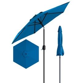 7.5FT Outdoor Patio Umbrella, Outdoor Table Umbrella, Market Umbrella With Push Button Tilt and Crank, 6 Sturdy Ribs UV Protection Waterproof for Garden, Deck, Backyard, Pool,Navy Blue (Light Turquoise Blue, 7.5FT)