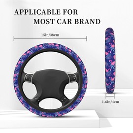Flamingo Car Steering Wheel Cover Anti-Slip and Practical 14.5-15 Inch Universal Purple car Accessories with 2 Pieces Car Coasters Suitable for Men Women