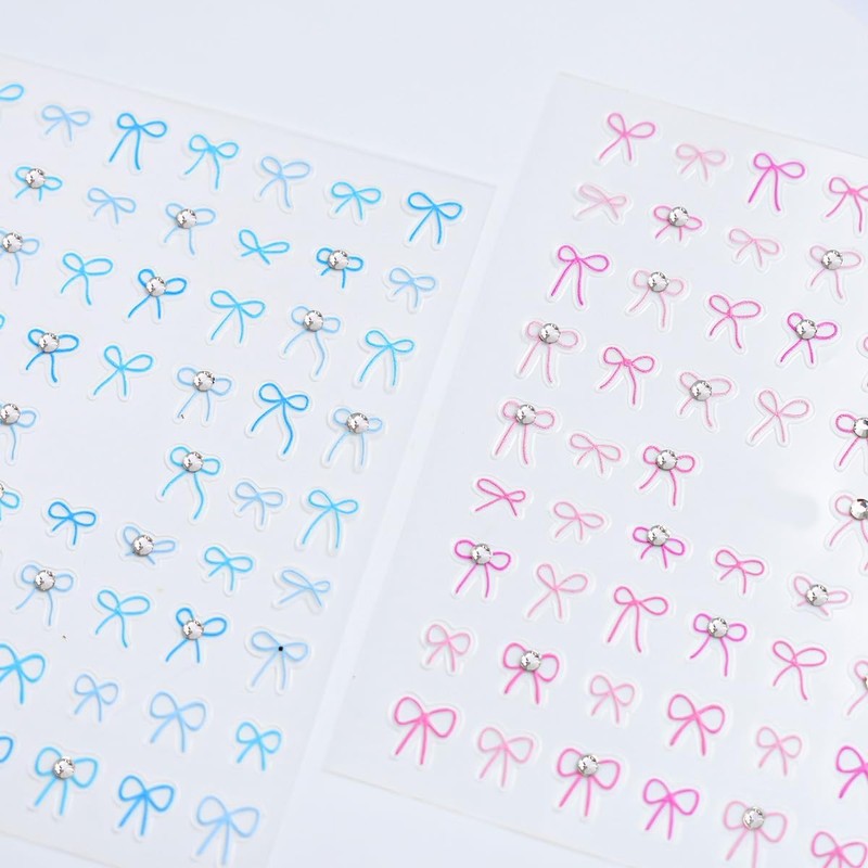 4 Blätter Schleife Nagel-Sticker für Nagelkunst, 5D selbstklebend, Schleifen-Nageldecoration, Rosa