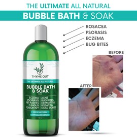 All Natural, Organic Plant Based Bubble Bath - Hypoallergenic Skin-Soothing Thyme Eczema Bath Soak with Colloidal Oatmeal - Sensitive Skin Bubble Bath for Kids & Adults - 16oz