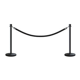 CCW Post and Rope Stanchion Kit with 2 Black Crown Top Posts and 1 Black Heavy Duty Velvet Cotton Core Rope (6ft.) in Polished Stainless Snap Ends