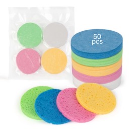 HUAXIN BIOTECHNOLOGY 50-Count Compressed Facial Sponges,100% Natural Cellulose Cosmetic Facial Sponges for Daily Facial Cleansing,Face Scrub Pads,Exfoliating Sponge(Multicolor)
