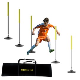 Morimoe Agility Poles with Soft Foam Cover - Weighted Rubber Base & Rebound Tumbler Design for Soccer/Basketball Training | Includes Carry Bag for Indoor/Outdoor Use (40 Inch)