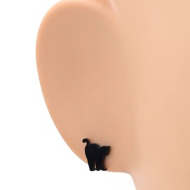 Steelmeup Pendientes de tuerca de acero inoxidable con diseño de gato negro negro