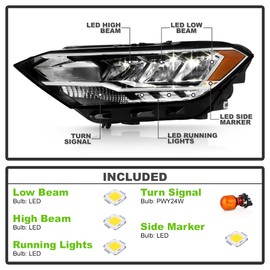 ACANII - For [Non-Projector] 2019 2020 2021 2022 2023 Volkswagen Jetta LED DRL Headlight Headlamp Replacement - Driver