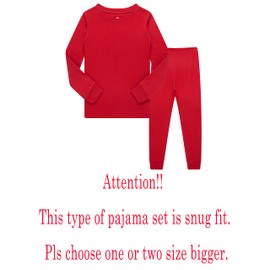 KikizYe Kids Christmas Pajamas Little Boys & Girls Solid Colors Long Sleeve Cotton Pjs Toddler Red Pj Size 3T