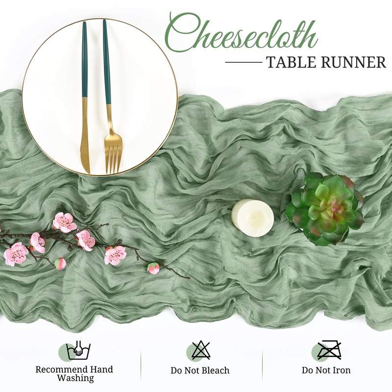 6 Pack Sage Green Cheesecloth Table Runner, 10Ft Boho Gauze