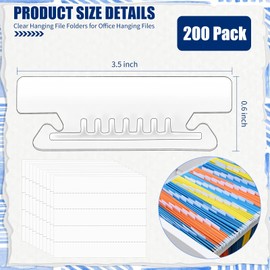 200 Pcs 3 1/2 Inch Hanging File Folder Tabs Plastic Tabs for Hanging File Folders and Inserts Clear File Folder Tabs Insertable Plastic Tabs for Back to School Organizer Office Room