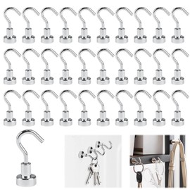 30 PCS Magnetic Hooks, Neodymium Strong Magnet Hooks, Heavy Duty Magnetic Hooks for Cruise, Kitchen, Garage, Office, Fridge, Silver Magnet Hangers Strong Magnet with Hooks for Keys, Tools, Clothes