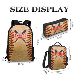 Okentiso Baseball Backpack Set for School,17 Inch Casual Back to School Bags with Lunch Box, Kids Daypack Bags and Pencil Case Set for Teens Boys Men Students