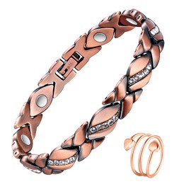 Jecanori Jecanori 99.99% Pure Copper Magnetic Bracelet for Women,Effective Ultra Strength Ladies Copper Bracelet with Gift Box & Removal Tool(Crystal)