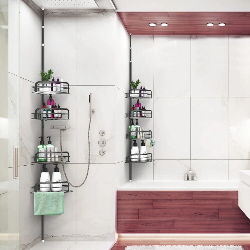 NewHome 4 Tier Steel Tension Pole Shower Caddy Organizer w/