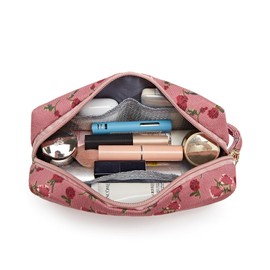 ZOEMTIU Small Corduroy Makeup Bag for Women Portable Cosmetic Bag Travel Makeup Pouch Small Corduroy Toiletry Bag with Zipper for Purse