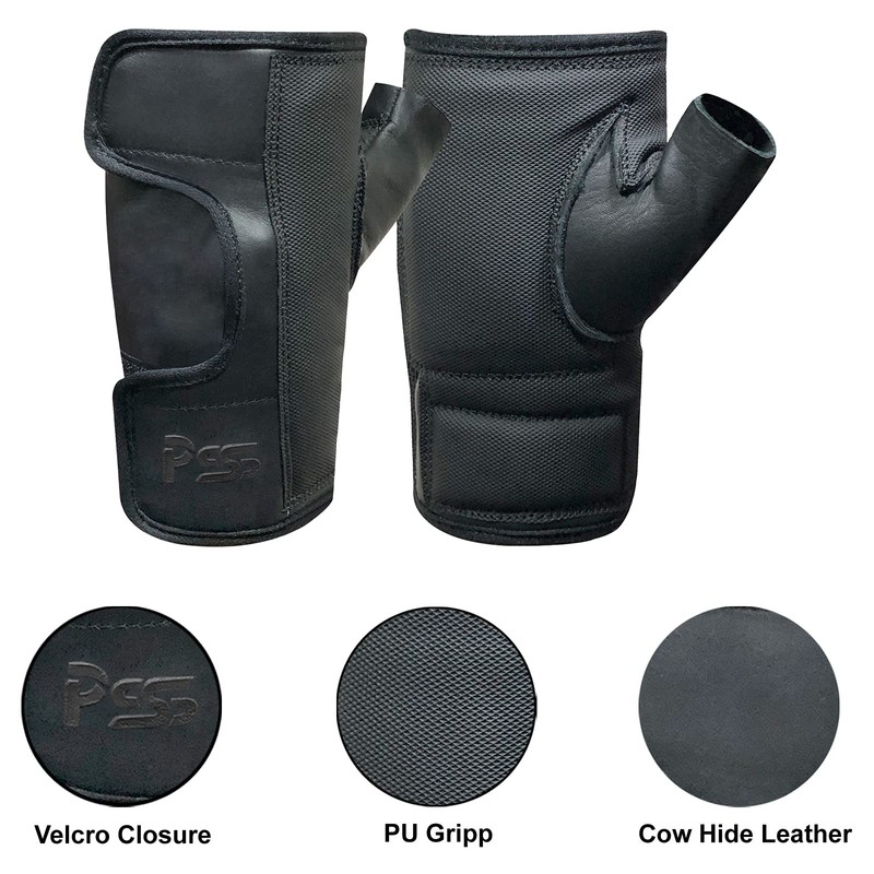 Wheelchair Cow Hide Leather Fingerless Full Open Easy Adjustable Palm