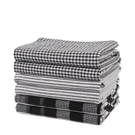Casa Platino 8 paños de Cocina Negros, 16"x26", paños de Cocina de algodón, paños de Cocina de Verano, paños de Limpieza de Cocina, paños de Cocina Blancos- Negro