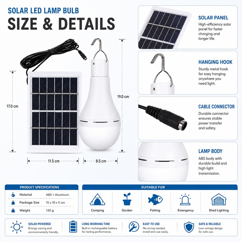 Solar Rechargeable LED Bulb for Outdoor Use – Portable Hanging