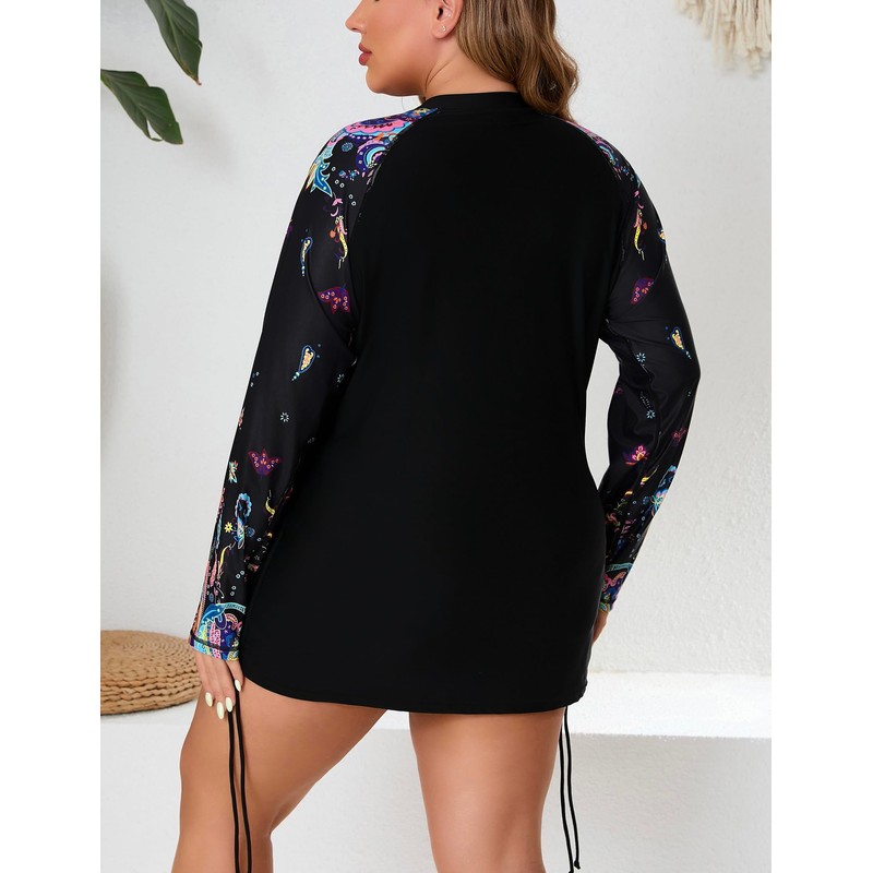 Halcurt Plus Size Rash Guard for Women UPF 50+ Zip