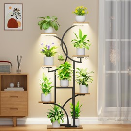 Plant Stand Indoor with Grow Lights, 63'' Tall Plant Shelf Indoor, 7 Tiered Corner Shelves for Indoor Plants Multiple, Large Plant Holder Flower Stands Rack, Double C-Shaped for Home Décor, Patio