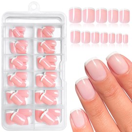 Bellelfin 120Pcs White French Tip Press on Nails Short Square Fake Nails with Glue and Adhesives, Full Cover Acrylic French Tips Press on for Women Girls