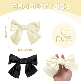 Bow Hair Clip for Women, 2Pcs Satin Solid Color Bowknot French Vintage Large Barrettes Ribbion Bowknot Hairclips Decorative Hair Accessories for Women Girls Headpiece (Black+White)