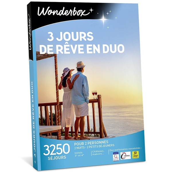 Wonderbox - Coffret Cadeau - 3 Jours De Rêve - 3250 Séjours dépaysants en hôtels 3* et 4* étoiles, manoirs, châteaux, Ferme rénovée, tipis en France ou en Europe - Idée Cadeau Couple
